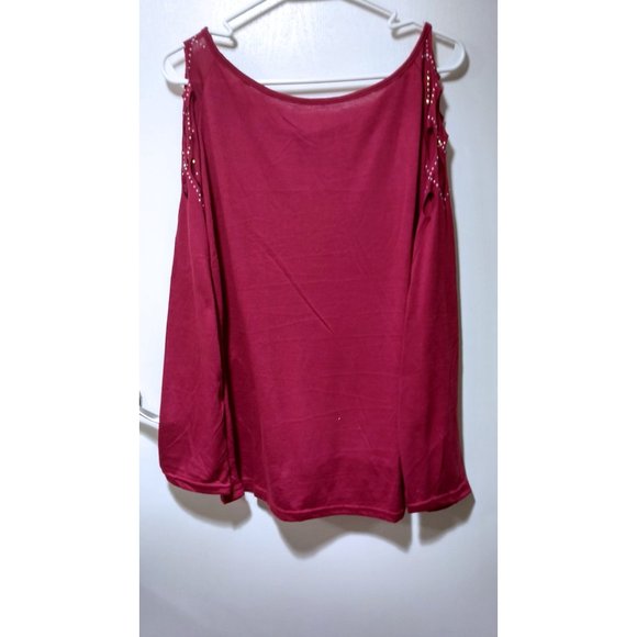 Maroon Sparkly Caged Shoulder Tee - Picture 2 of 6